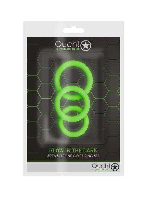3 pcs Cock Ring Set - Glow in the Dark - Neon Green SHOTS