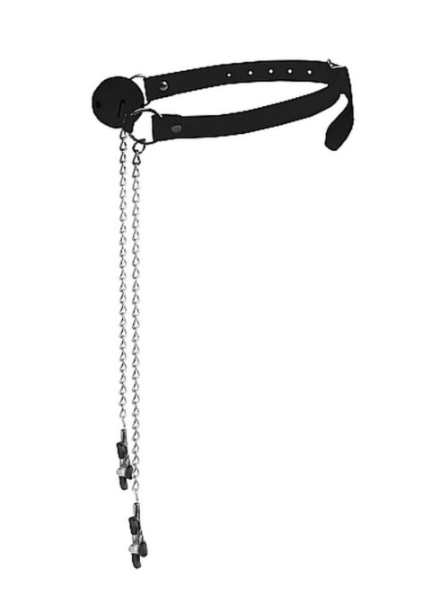 Ball Gag with Nipple Clamps - Black SHOTS