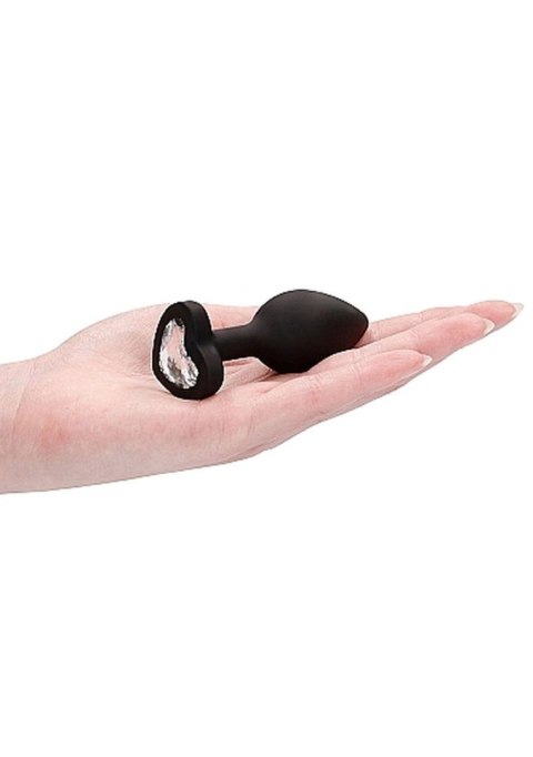 Diamond Heart Butt Plug - Regular - Black SHOTS