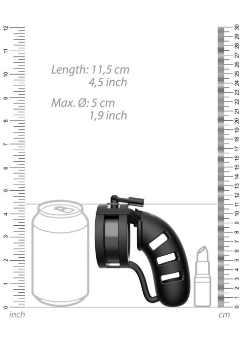 Model 19 - Chastity - 4.5"""" - Sil Cage Ballsplitter - Black SHOTS
