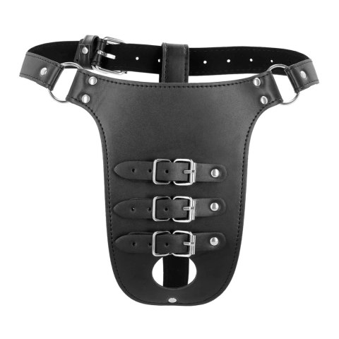 PU Leather Chastity Belt with Straps - Black SHOTS