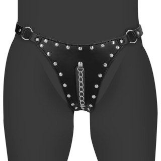 PU Leather Chastity Thong with Chain Detail - Black SHOTS