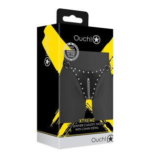 PU Leather Chastity Thong with Chain Detail - Black SHOTS