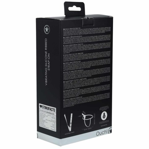 Ouch! - Vibrating - Rechrgeable - 10 Speed Silicone Ribbed Strap-On - Adjustable - Black SHOTS