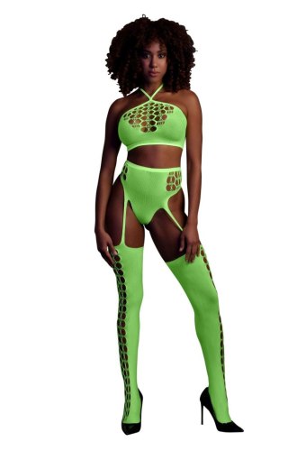 Two Piece with Crop Top and Stockings - Green - XS/XL SHOTS