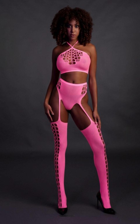 Two Piece with Crop Top and Stockings - Pink - XS/XL SHOTS