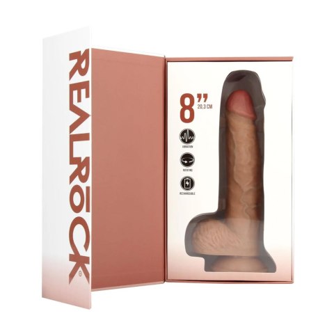Vibrating and Rotating Straight Cock with Balls - 8" / 20,5 cm - Tan SHOTS