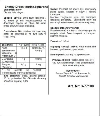 Supl.diety-Energy Drops-30ml Taurin & Guarana (m+w) HOT Productions & Vertriebs GmbH