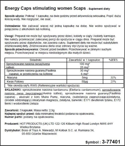 Supl.diety-Women Energy- 5 Caps HOT Productions & Vertriebs GmbH