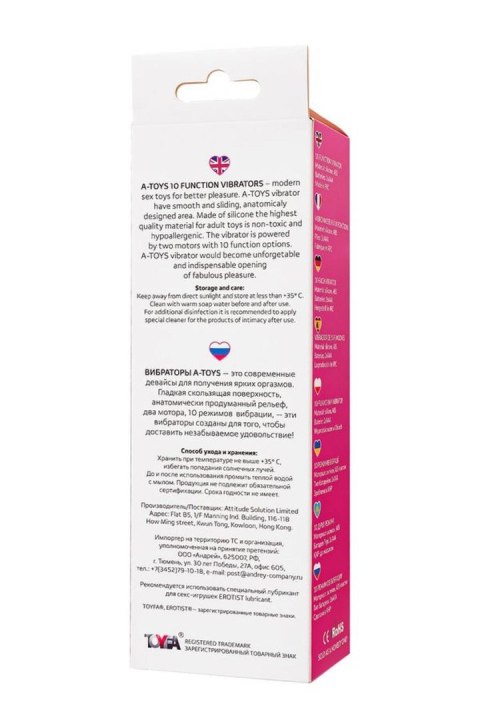 A-TOYS, Vibrator Lilu with Clitoral Stimulator, Silicone, Pink, 20 cm, 10 speeds, 2xAAA TOYFA - Boys of Toys Sp. z o.o. (dystrybutor)