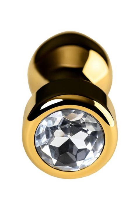 Gold anal plug TOYFA Metal with white round-shaped gem , length 7 cm, diameter 2-3,5 cm, weight 140 gr TOYFA - Boys of Toys Sp. z o.o. (dystrybutor)