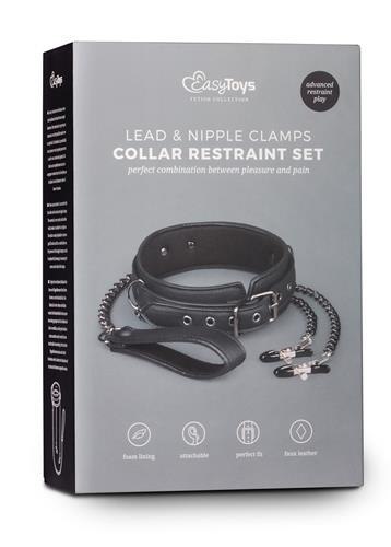 Wiązania-Leather Collar With Nipple Chains ONE-DC B.V.