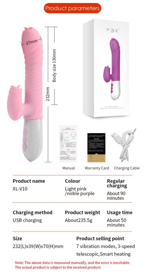 Wibrator-Silicone Vibrator USB 7 Function and Thrusting Function / Heating, pink Boys of Toys Sp. z o.o.