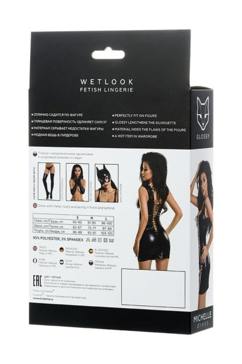 Glossy Shiny Wetlook dress with a lace MICHELLE - black S GLOSSY - Boys of Toys Sp. z o.o. (dystrybutor)