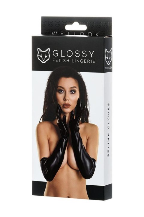 Glossy gloves SELINA - black L GLOSSY - Boys of Toys Sp. z o.o. (dystrybutor)