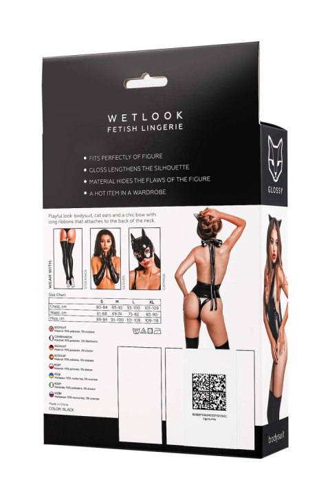 Glossy Kitti, bodysuit and cat ears, wetlook, black, XL GLOSSY - Boys of Toys Sp. z o.o. (dystrybutor)