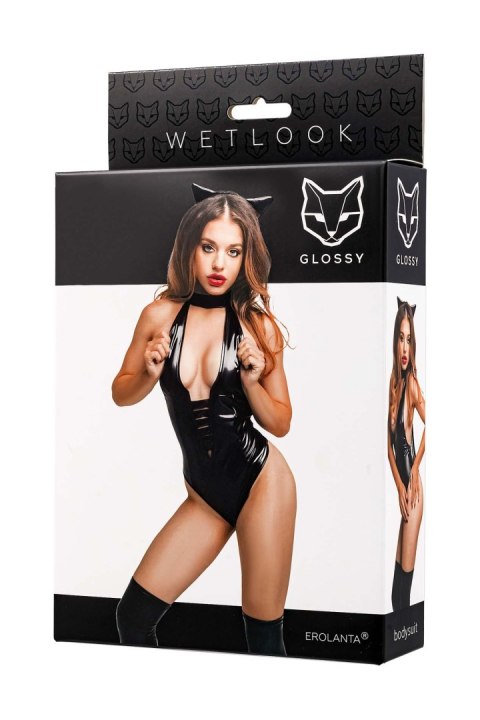 Glossy Kitti, bodysuit and cat ears, wetlook, black, M GLOSSY - Boys of Toys Sp. z o.o. (dystrybutor)
