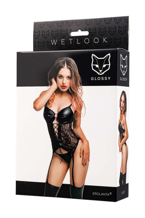Glossy Miriam, set (top+panties), wetlook, black, S GLOSSY - Boys of Toys Sp. z o.o. (dystrybutor)