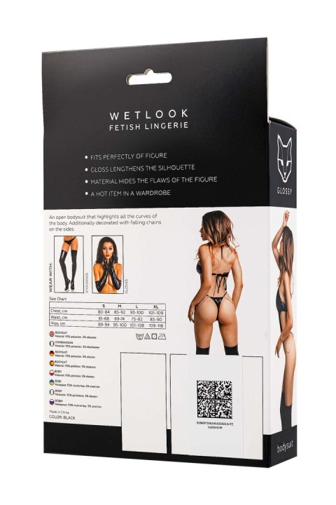 Glossy Reina, bodysuit, wetlook, black, L GLOSSY - Boys of Toys Sp. z o.o. (dystrybutor)
