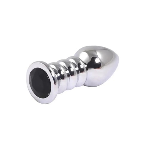 Silver large ribbed butt plug with black crystal Fantasy - Boys of Toys Sp. z. o.o. (dystrybutor)
