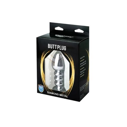 Silver large ribbed butt plug with black crystal Fantasy - Boys of Toys Sp. z. o.o. (dystrybutor)