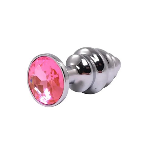 Silver medium ribbed butt plug with pink crystal Fantasy - Boys of Toys Sp. z. o.o. (dystrybutor)