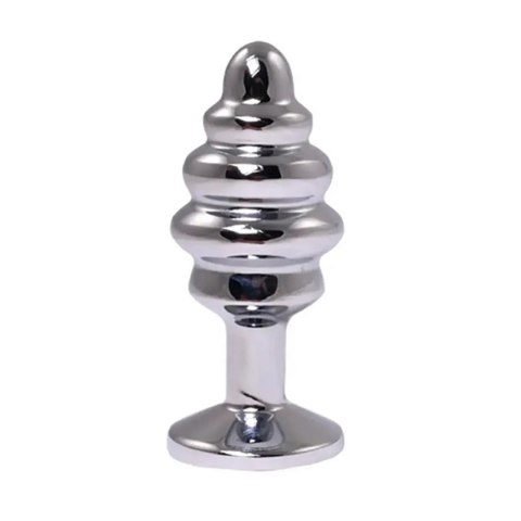 Silver medium ribbed butt plug with pink crystal Fantasy - Boys of Toys Sp. z. o.o. (dystrybutor)