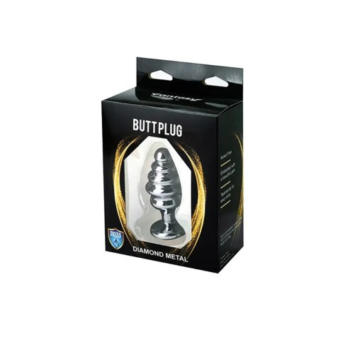Silver medium ribbed butt plug with pink crystal Fantasy - Boys of Toys Sp. z. o.o. (dystrybutor)