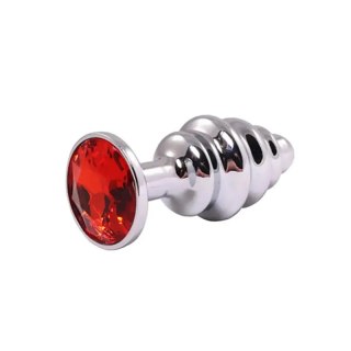 Silver medium ribbed butt plug with red crystal Fantasy - Boys of Toys Sp. z. o.o. (dystrybutor)