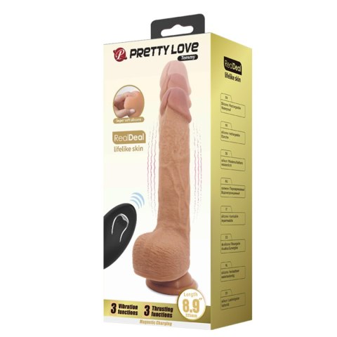 PRETTY LOVE - Tommy 8,9'' Light Brown, 3 vibration functions 3 thrusting settings Suction base Wireless remote control Baile - Boys of Toys Sp. z. o.o. (dystrybutor)
