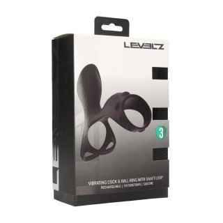 Vibrating Silicone Cock and Ball Ring with Shaft Loop - Black Levelz