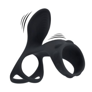 Vibrating Silicone Cock and Ball Ring with Shaft Loop - Black Levelz
