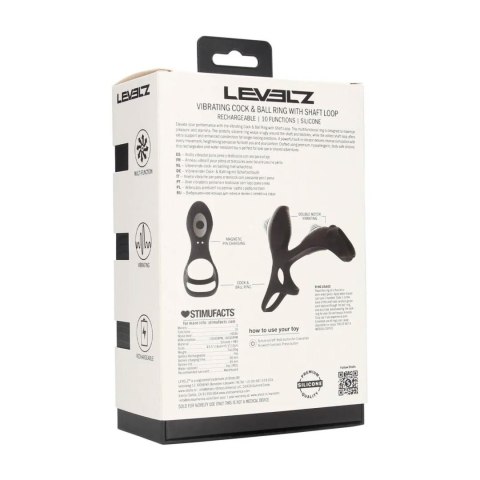 Vibrating Silicone Cock and Ball Ring with Shaft Loop - Black SHOTS