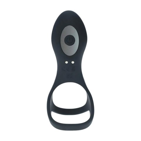 Vibrating Silicone Cock and Ball Ring with Shaft Loop - Black SHOTS