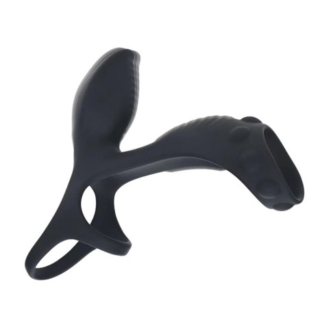 Vibrating Silicone Cock and Ball Ring with Shaft Loop - Black SHOTS
