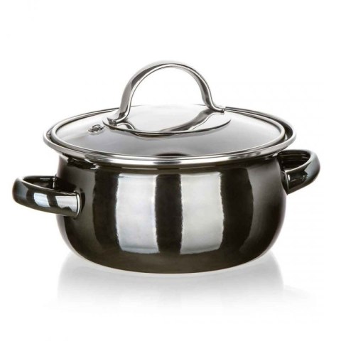GARNEK EMALIOWANY 14cm Z POKRYWĄ BANQUET METALLIC BLACK 0,7L Banquet