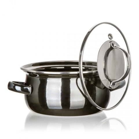 GARNEK EMALIOWANY 14cm Z POKRYWĄ BANQUET METALLIC BLACK 0,7L Banquet