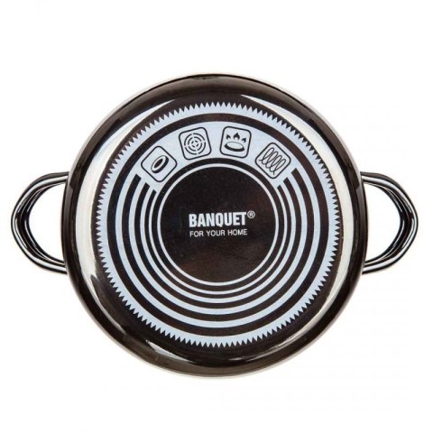 GARNEK EMALIOWANY 14cm Z POKRYWĄ BANQUET METALLIC BLACK 0,7L Banquet