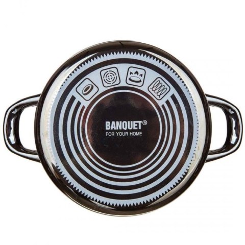 GARNEK EMALIOWANY 18cm 1,3L Z POKRYWĄ BANQUET METALLIC BLACK Banquet