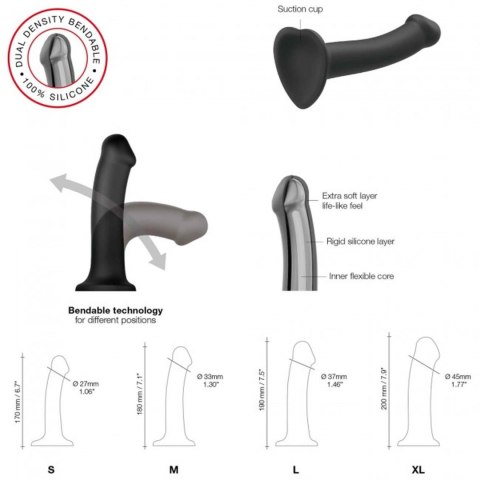 SEMI-REALISTIC DUAL DENSITY BENDABLE DILDO BLACK - M Strap-on-me