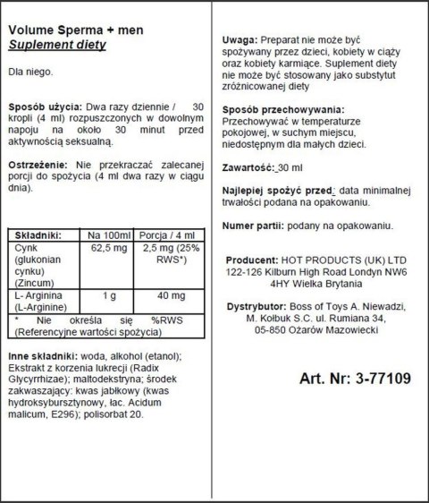 Supl.diety-Volume Sperma + 30ml HOT Productions & Vertriebs GmbH