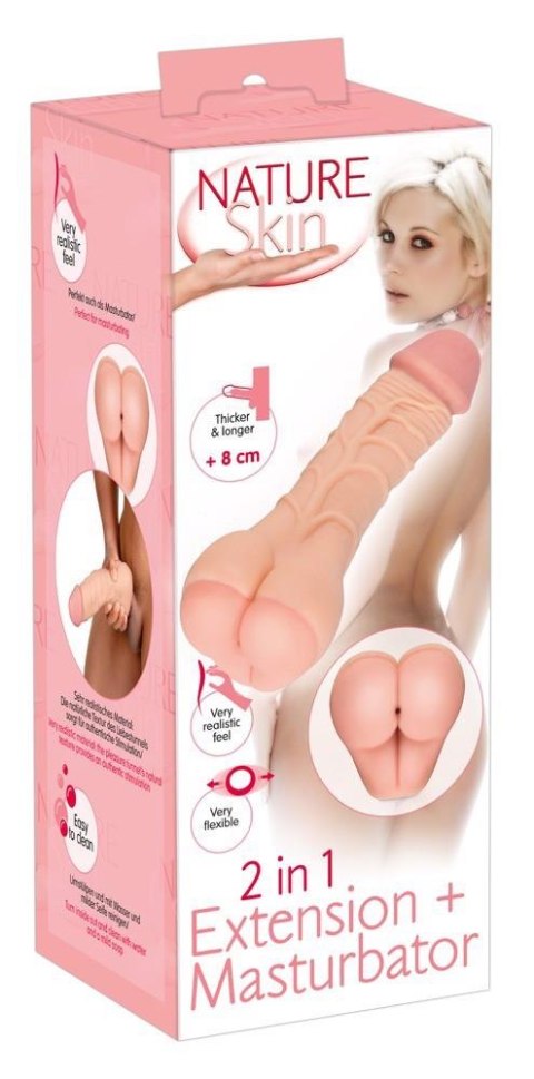 Masturbator Nature Skin 2w1 przedłużka penisa TPE 21 cm Nature Skin